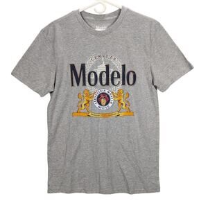 Modelo Beer shirt Mens Small Gray Beverage Cerveza Party Frat College Lion crest